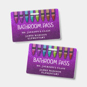 Rainbow Glitzer Crayons Lehrer Saal Pass Ausweis (Vorder- & Rückseite)