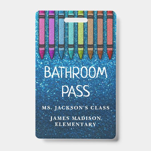 Rainbow Glitzer Crayons Lehrer Saal Pass Ausweis (Vorderseite)