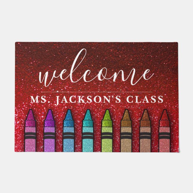 Rainbow Glitzer Crayons Lehrerin Fußmatte (Vorderseite)