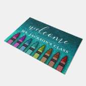 Rainbow Glitzer Crayons Lehrerin Fußmatte (Schrägansicht)