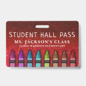 Rainbow Glitzer Crayons Teacher School Hall Pass Ausweis (Rückseite)