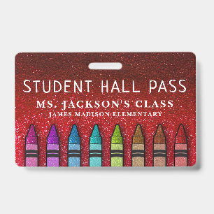 Rainbow Glitzer Crayons Teacher School Hall Pass Ausweis