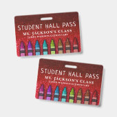 Rainbow Glitzer Crayons Teacher School Hall Pass Ausweis (Vorder- & Rückseite)