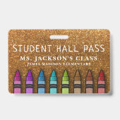 Rainbow Glitzer Crayons Teacher School Hall Pass Ausweis (Rückseite)