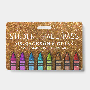 Rainbow Glitzer Crayons Teacher School Hall Pass Ausweis