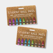 Rainbow Glitzer Crayons Teacher School Hall Pass Ausweis (Vorder- & Rückseite)