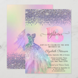 Rainbow Glitzer Dress Diamonds 18. Geburtstag Einladung