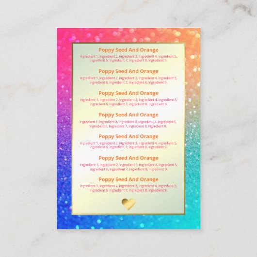 Rainbow Glitzer Duftstoffe Visitenkarte (Rückseite)