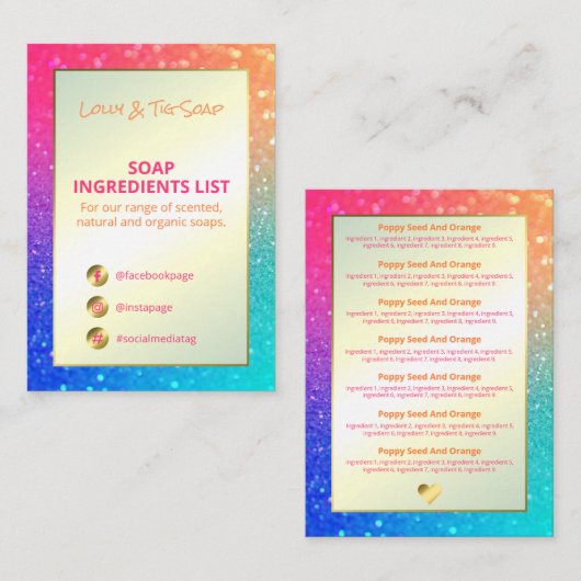 Rainbow Glitzer Duftstoffe Visitenkarte (Vorne/Hinten)