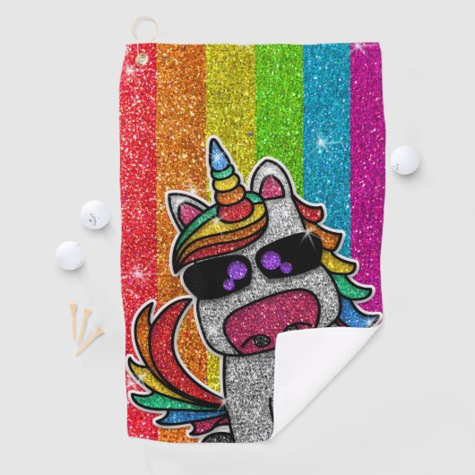 Rainbow Glitzer Einhorn Funkelnd LGBT+ Glitzern Golfhandtuch (Insitu)