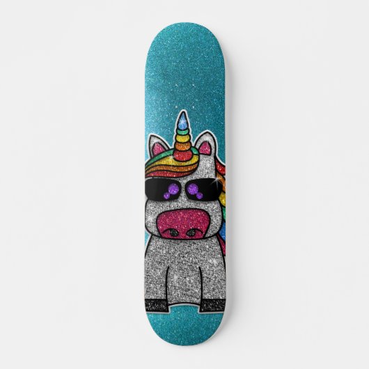 Rainbow Glitzer Einicorn Funkelnd Blue Glitzern Sk Skateboard (Vorne)