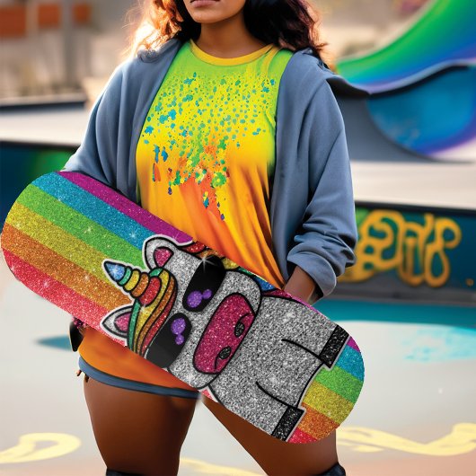 Rainbow Glitzer Einicorn Funkelnd Gold Glitzern Sk Skateboard
