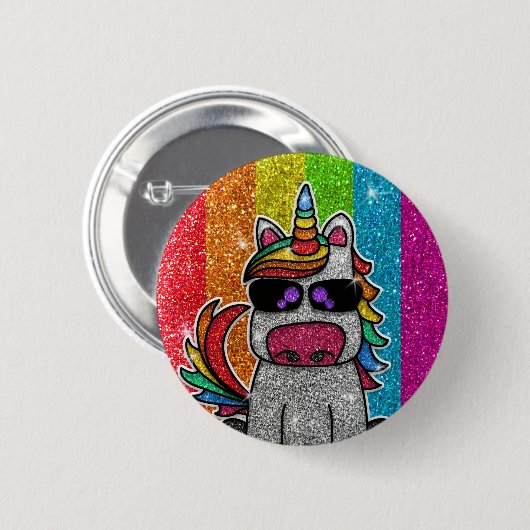 Rainbow Glitzer Einicorn Funkelnd LGBTQ Glitzern Button (Vorne & Hinten)