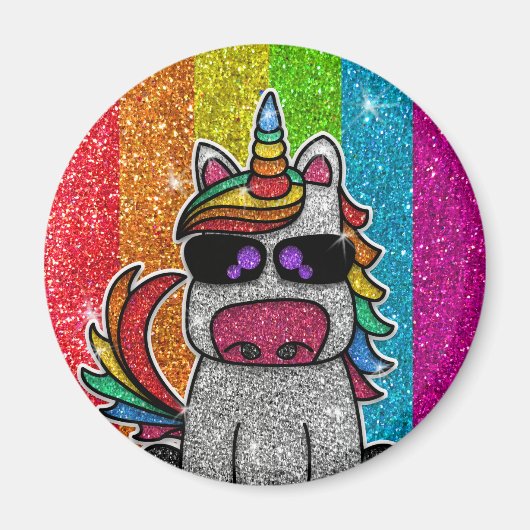 Rainbow Glitzer Einicorn Funkelnd LGBTQ Glitzern Magnet (Vorne)