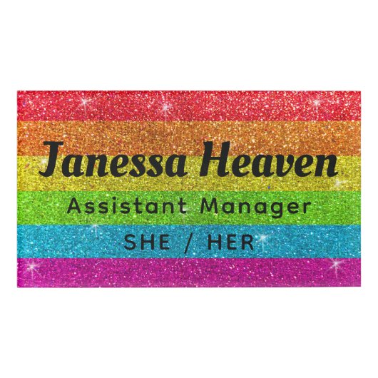 Rainbow Glitzer Funkelnd Chalkboard Name Professio Namenschild (Vorderseite)
