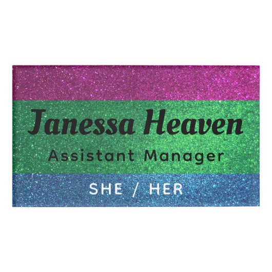 Rainbow Glitzer Funkelnd Polysexual Name Professio Namenschild (Vorderseite)