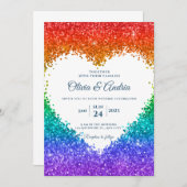 Rainbow Glitzer Gay Pride Hochzeit Einladung (Vorne/Hinten)