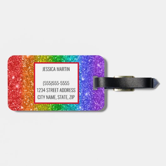 Rainbow-Glitzer Gepäckanhänger (Rückseite horizontal)