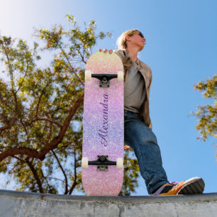 Rainbow Glitzer Girly Sparkle Custom Personalisier Skateboard