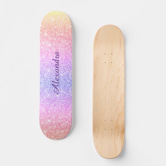 Rainbow Glitzer Girly Sparkle Custom Personalisier Skateboard (Vorderseite)