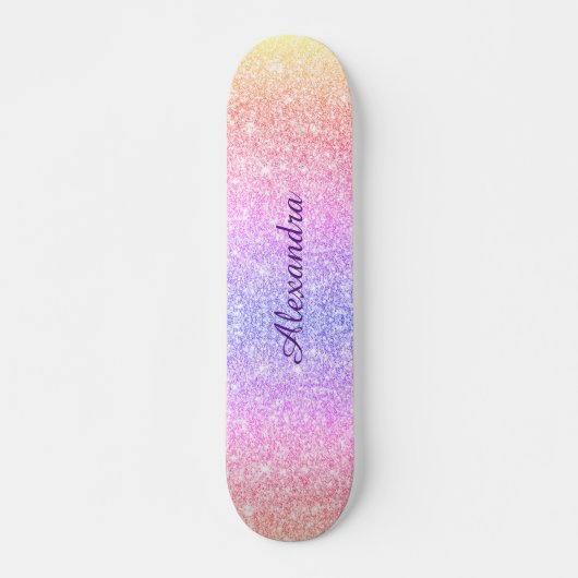 Rainbow Glitzer Girly Sparkle Custom Personalisier Skateboard (Vorne)
