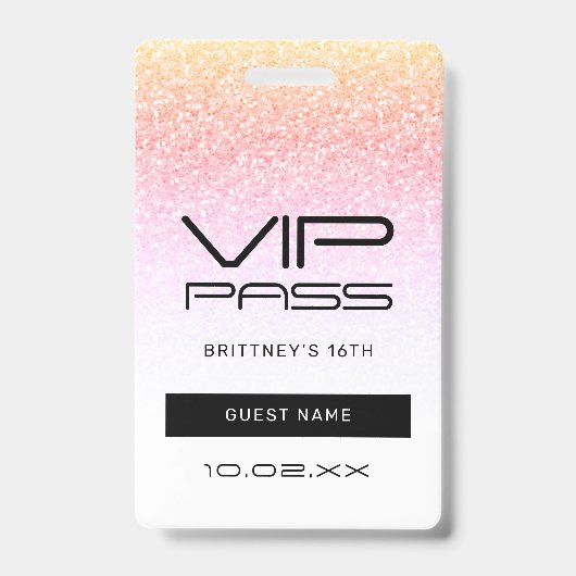 Rainbow Glitzer Glam VIP Pass 16. Einladung Ausweis (Vorderseite)
