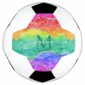 Rainbow Glitzer Gold Agate Monogram Fußball (Vorderseite)