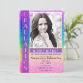Rainbow Glitzer Graduate Party Graduate Foto Einladung (Stehend Vorderseite)