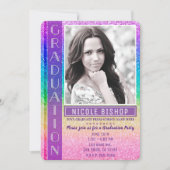 Rainbow Glitzer Graduate Party Graduate Foto Einladung (Vorderseite)