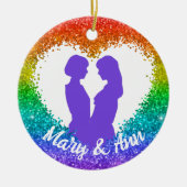 Rainbow Glitzer Heart LGBT Lesbische Weihnachtsnam Keramik Ornament (Vorne)