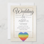 Rainbow Glitzer Herz on Ivory Gold Glitzer Einladung (Vorderseite)