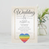 Rainbow Glitzer Herz on Ivory Gold Glitzer Einladung (Stehend Vorderseite)