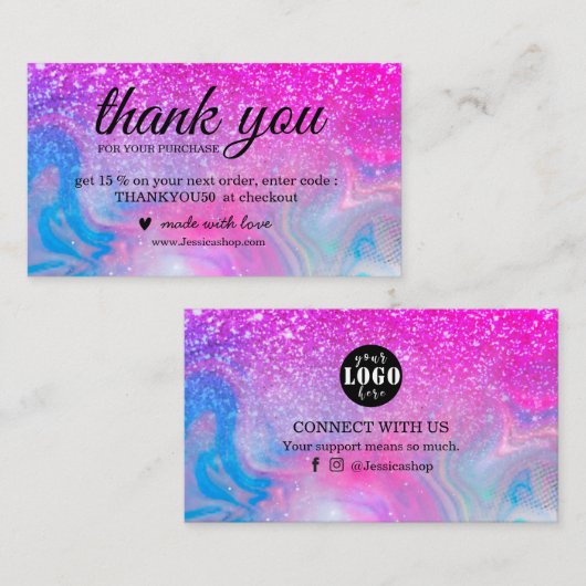 Rainbow Glitzer holografisch danke Ihnen business Visitenkarte (Vorne/Hinten)