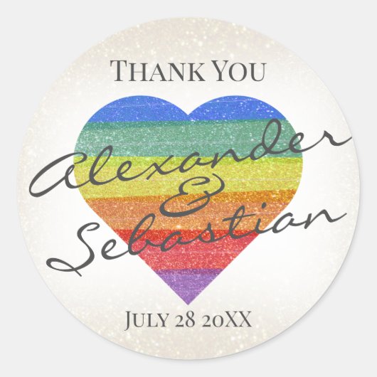 Rainbow Glitzer Individuelle Namen und Datum Runder Aufkleber (Vorderseite)