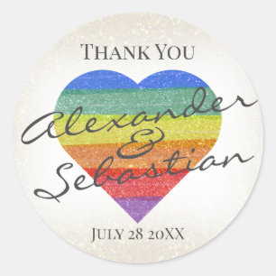 Rainbow Glitzer Individuelle Namen und Datum Runder Aufkleber