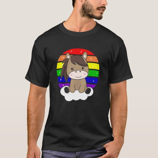 Rainbow Glitzer Kawaii Pferde Farbenfroh T-Shirt (Vorderseite)