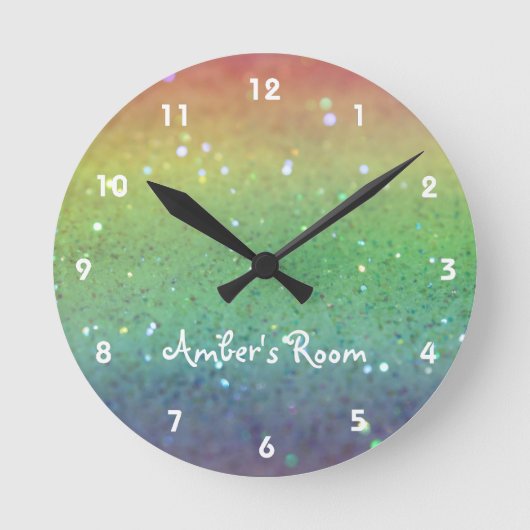 Rainbow Glitzer Kid's Bedroom Runde Wanduhr (Vorderseite)