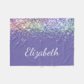 Rainbow Glitzer Lila Personalisiert Fleecedecke (Vorderseite (Horizontal))
