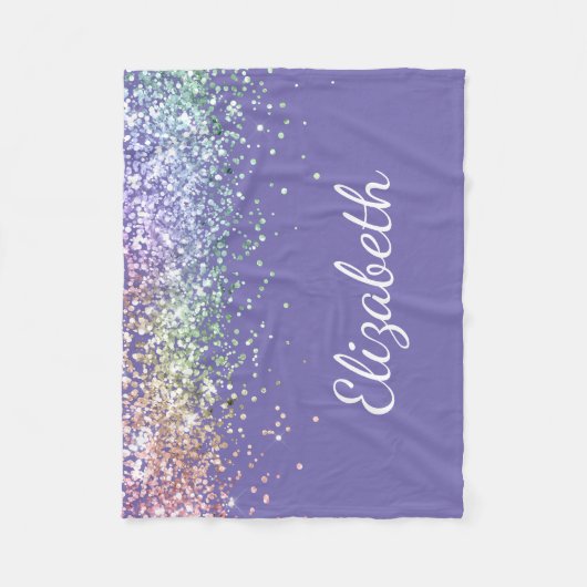 Rainbow Glitzer Lila Personalisiert Fleecedecke (Vorderseite)