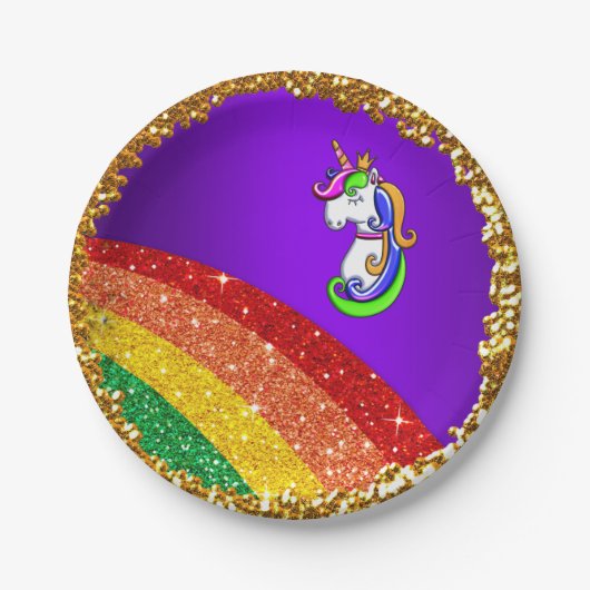 Rainbow Glitzer Lila Unicoron Party Paper Teller (Vorderseite)