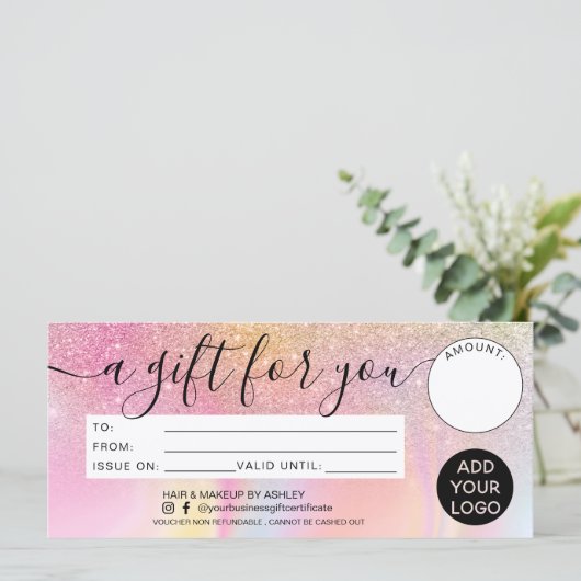 Rainbow-Glitzer-Marmor-Geschenkgutschein (Stehend Vorderseite)