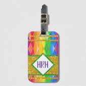 Rainbow Glitzer Monogram Prix Raute Diamond Gepäckanhänger (Vorderseite Vertikal)