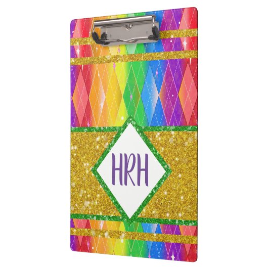 Rainbow Glitzer Monogram Prix Raute Diamond Klemmbrett (Links)