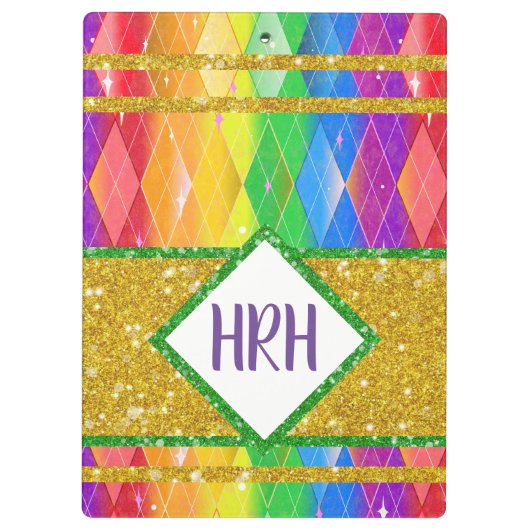 Rainbow Glitzer Monogram Prix Raute Diamond Klemmbrett (Rückseite)