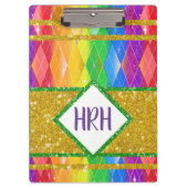 Rainbow Glitzer Monogram Prix Raute Diamond Klemmbrett (Vorderseite)
