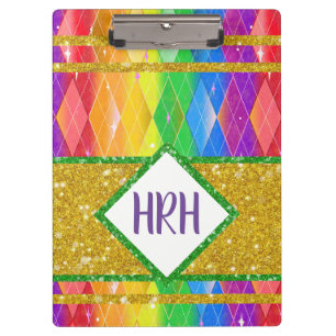 Rainbow Glitzer Monogram Prix Raute Diamond Klemmbrett