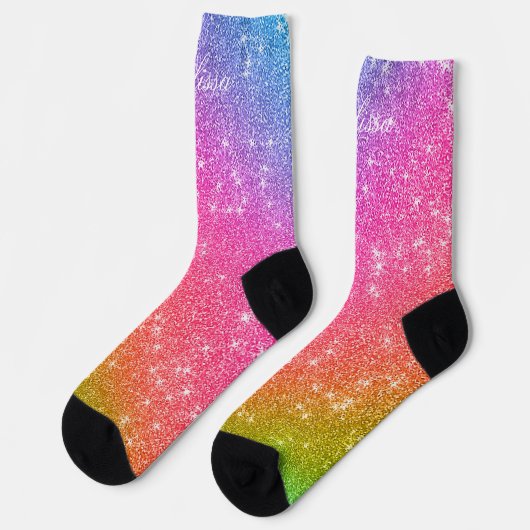 Rainbow Glitzer Monogram Socken (Linkes Detail)