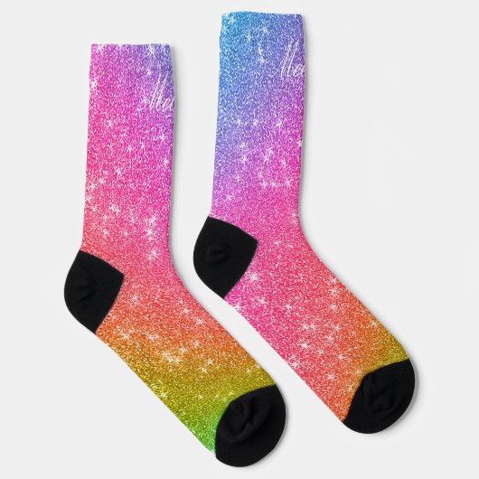 Rainbow Glitzer Monogram Socken (Rechts)