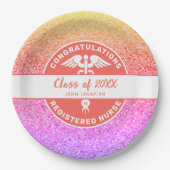 Rainbow-Glitzer-Monogramm für die Nurse-RN-Graduat Pappteller (Vorderseite)