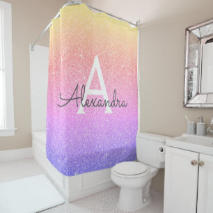 Rainbow Glitzer Monogramm Name Badezimmer Duschvorhang